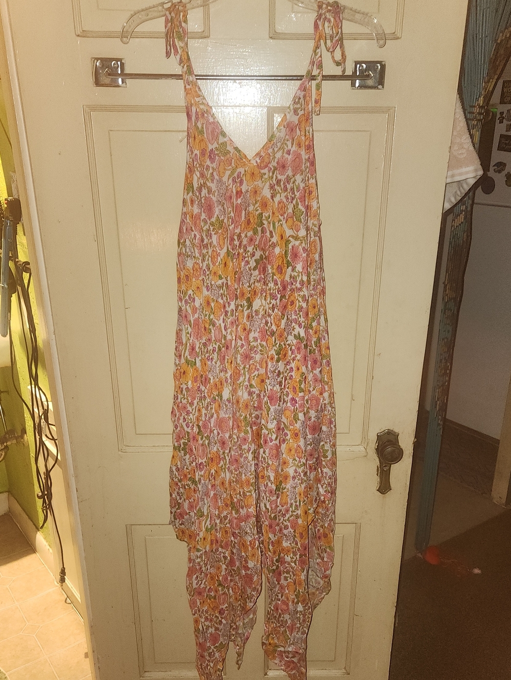 Floral Tie-Shoulder Summer Dress in Pink & Yellow